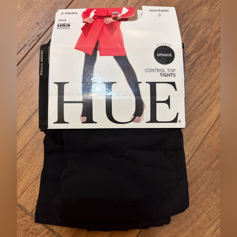 HUE Black Control Top Opaque Tights